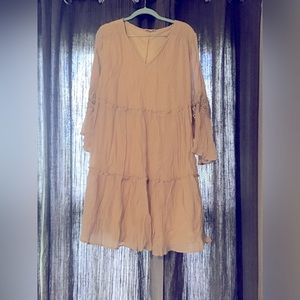 Off white gauze & lace tiered dress
